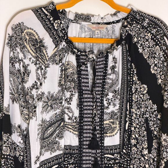 Casa Cabana Boho Blouse Shirt Top Tunic Mixed Print Black White XL bv - Picture 2 of 8